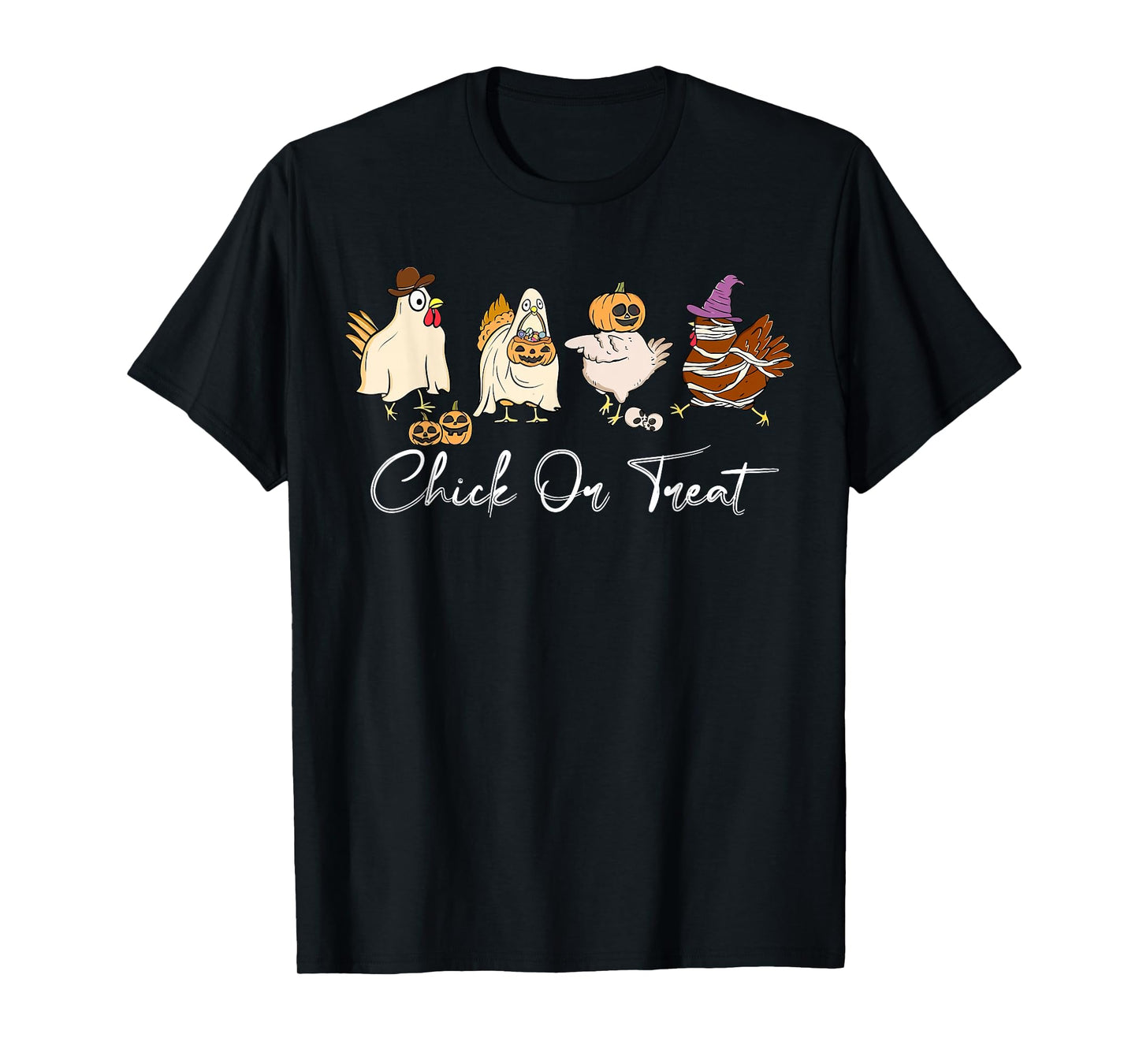 Funny Chick Or Treat Halloween Pumpkin Ghost Skeleton Spooky T-Shirt