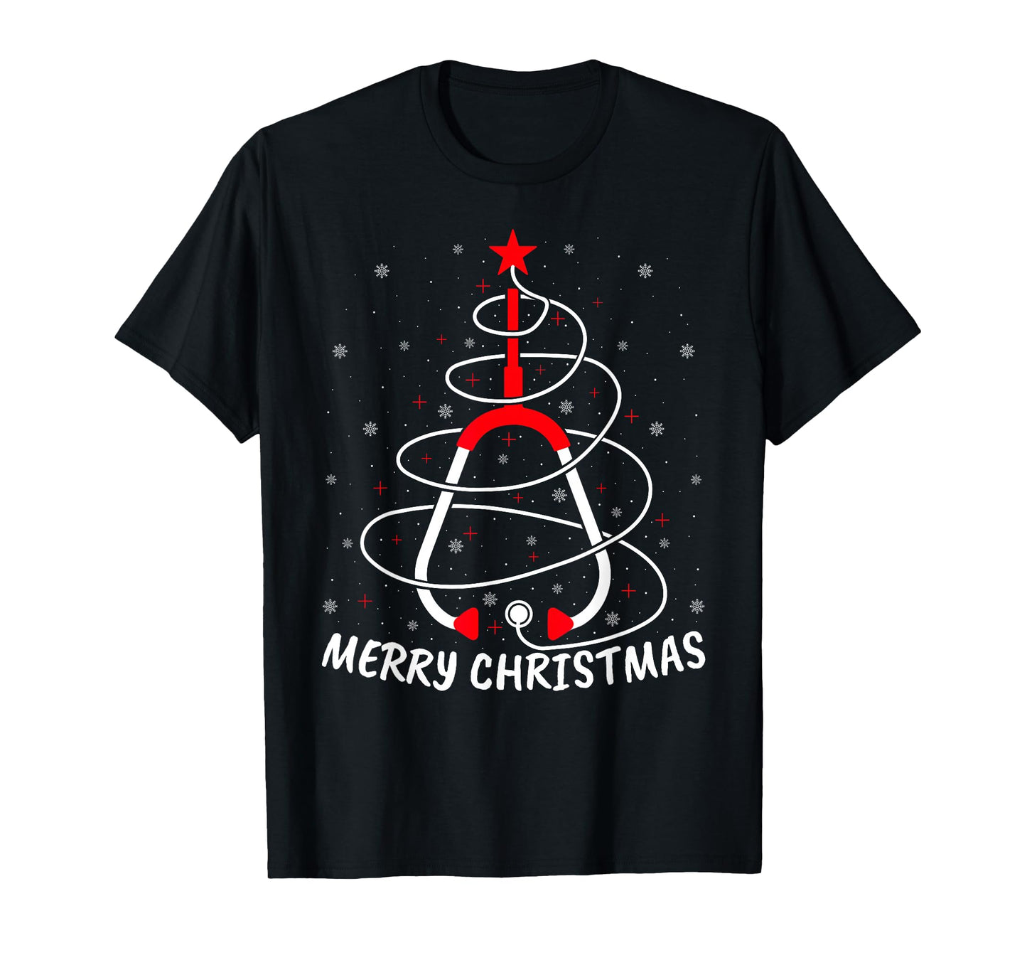 Nurse Stethoscope Christmas Tree Lights Funny Nurse Xmas T-Shirt