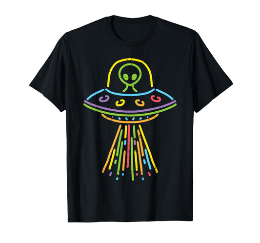 Colorful Alien Ufo Lines Cute Toddler Girls Boys Kids Women T-Shirt