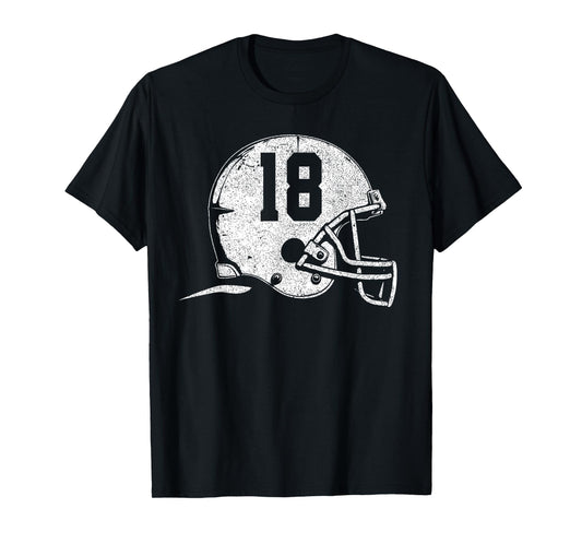 Number 18 Football Helmet Player Fun Number T-Shirt