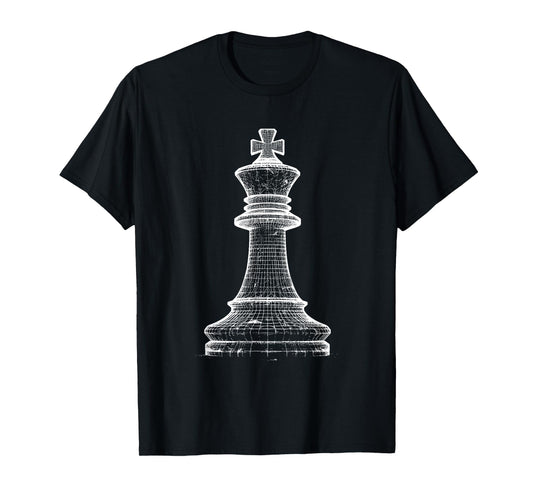 King Chess Figure 3D Wireframe - Vintage Chess Game Lover T-Shirt