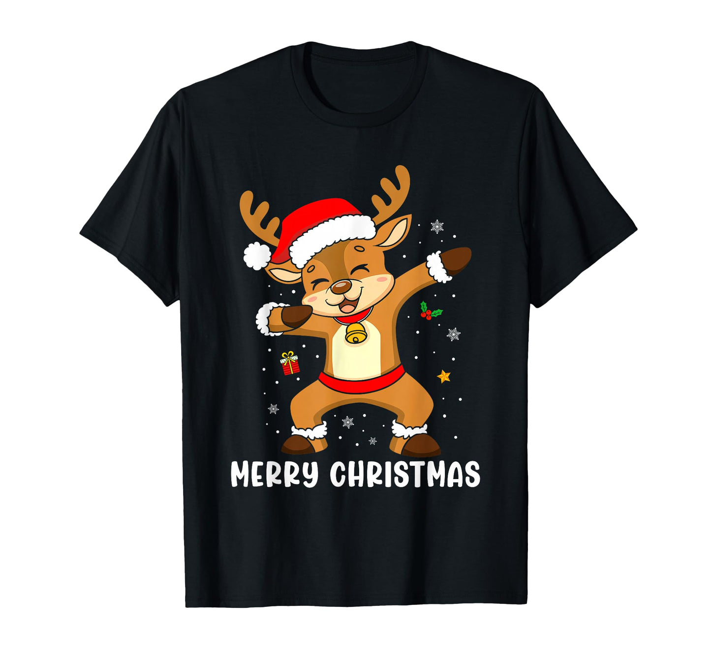Merry Christmas Reindeer Santa Hat Family Xmas Pajamas T-Shirt