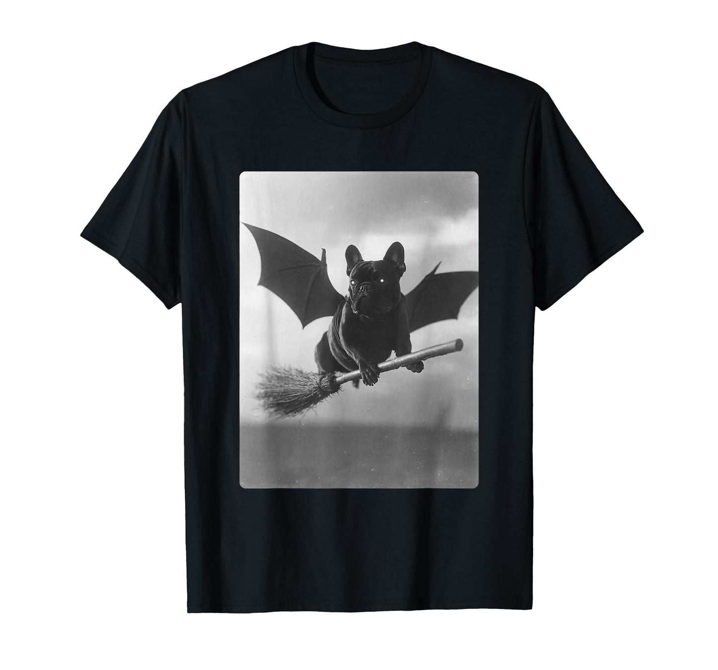 British Bulldog Witch Broom Bat Wings Spooky Halloween Dog T-Shirt