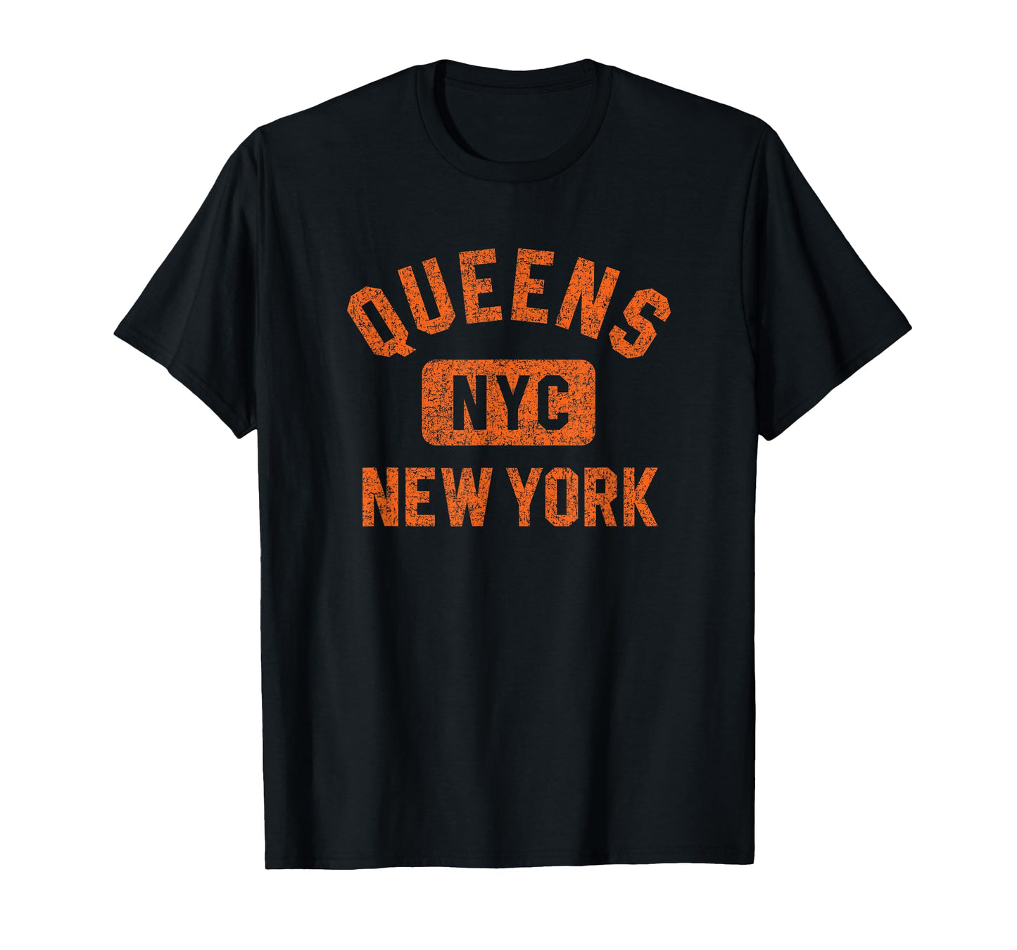 Queens NYC New York Gym Style Distressed Orange Print T-Shirt