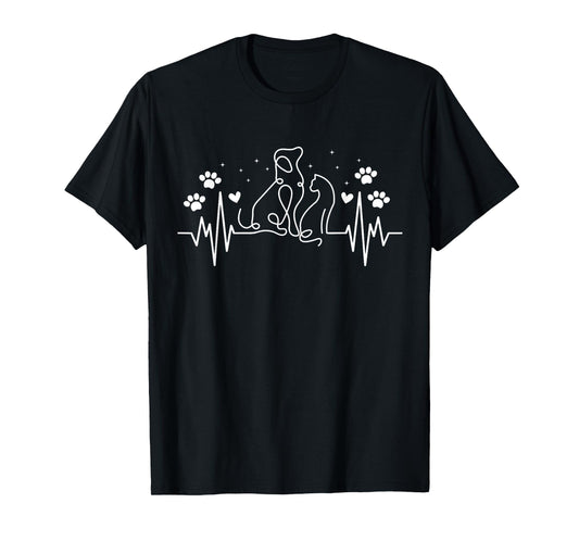 Line Art Veterinary Heartbeat Dog And Cat Lovers Vet Tech T-Shirt