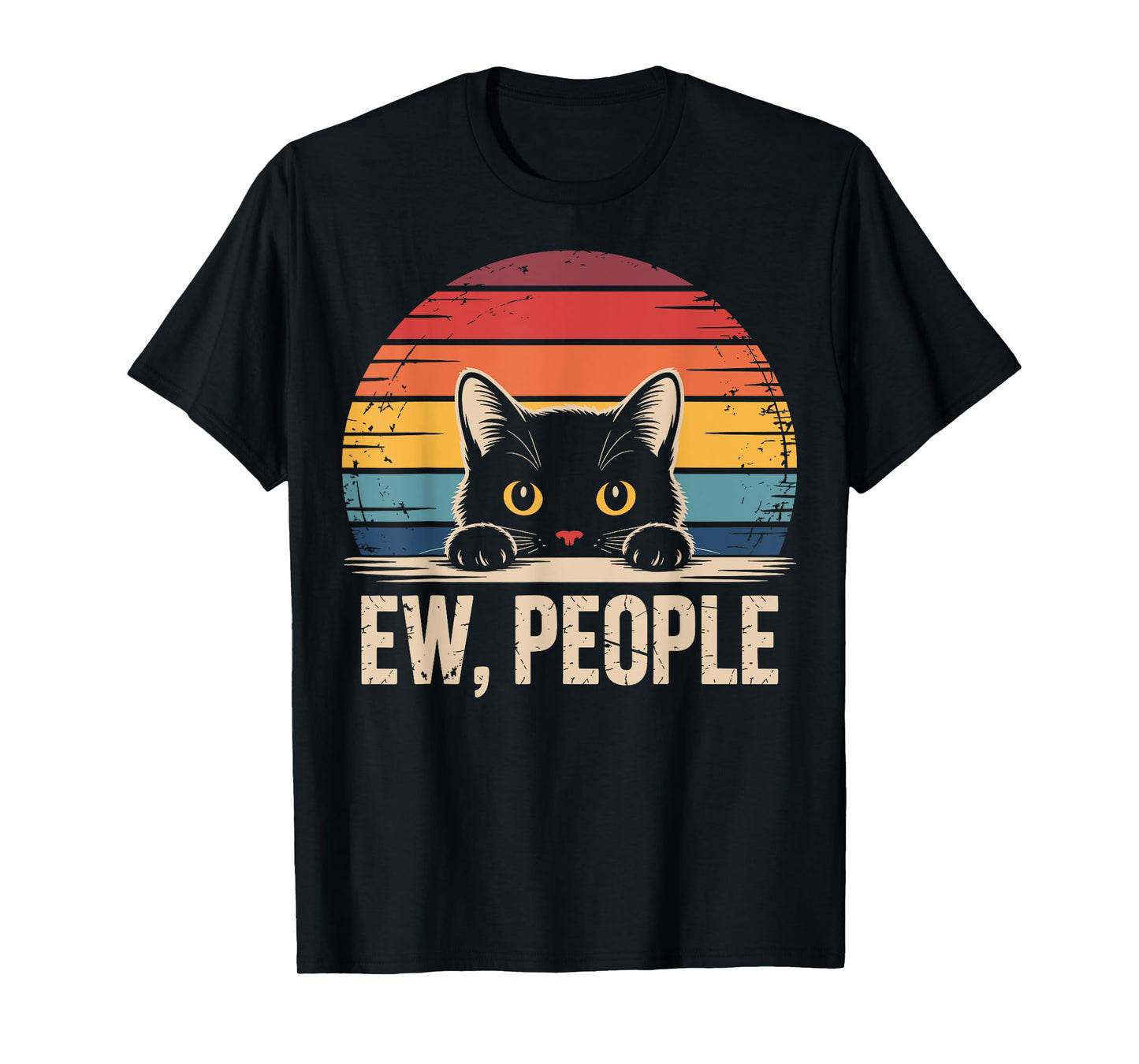 Ew People Retro Vintage Anti Social Cat Funny Introvert T-Shirt