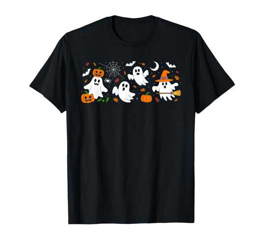 Cute Ghost Drinking Coffee Halloween Fall Ghost Book Reading T-Shirt