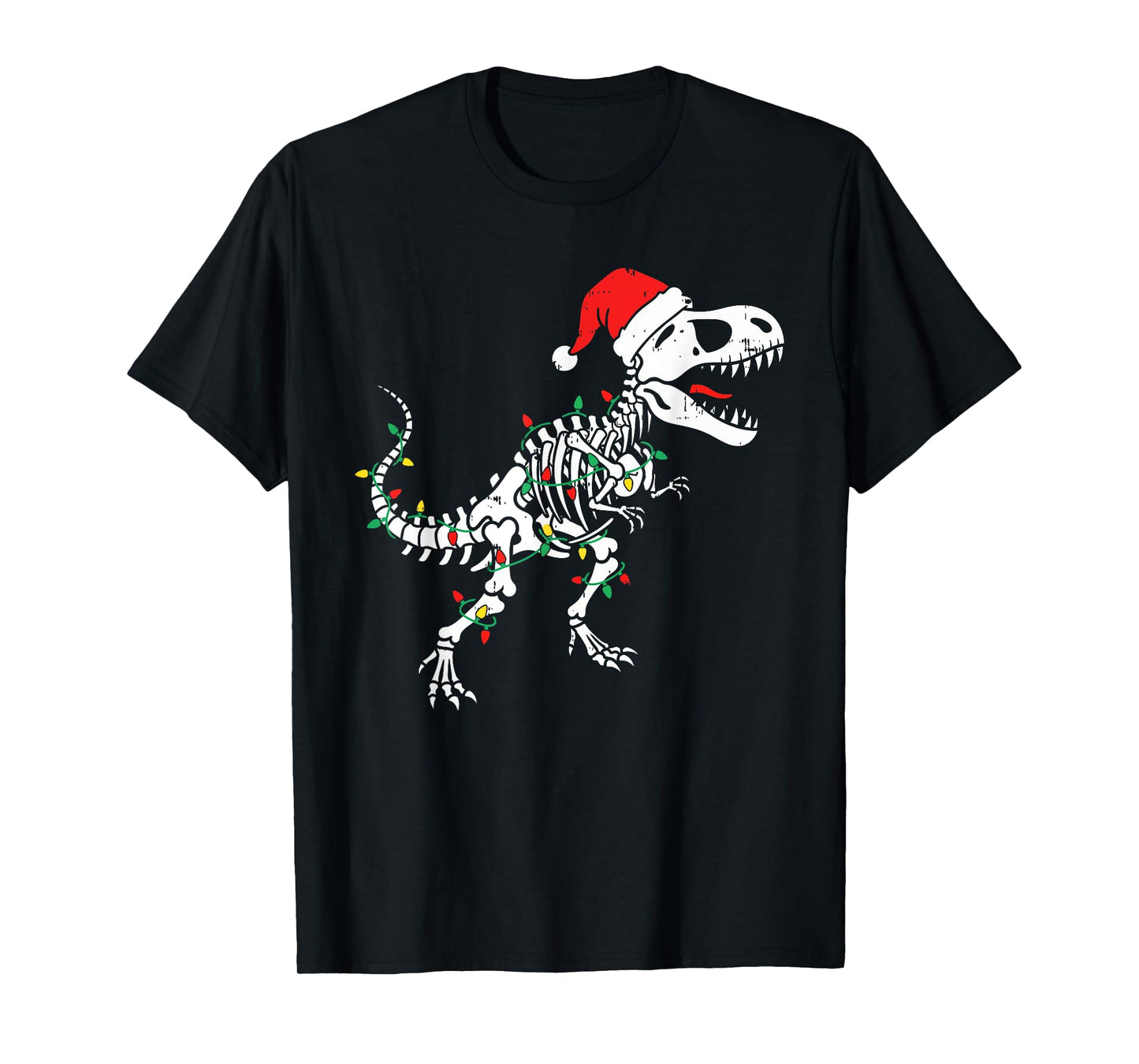Dinosaur Skeleton Lights Santa Hat Funny Christmas Boys Kids T-Shirt
