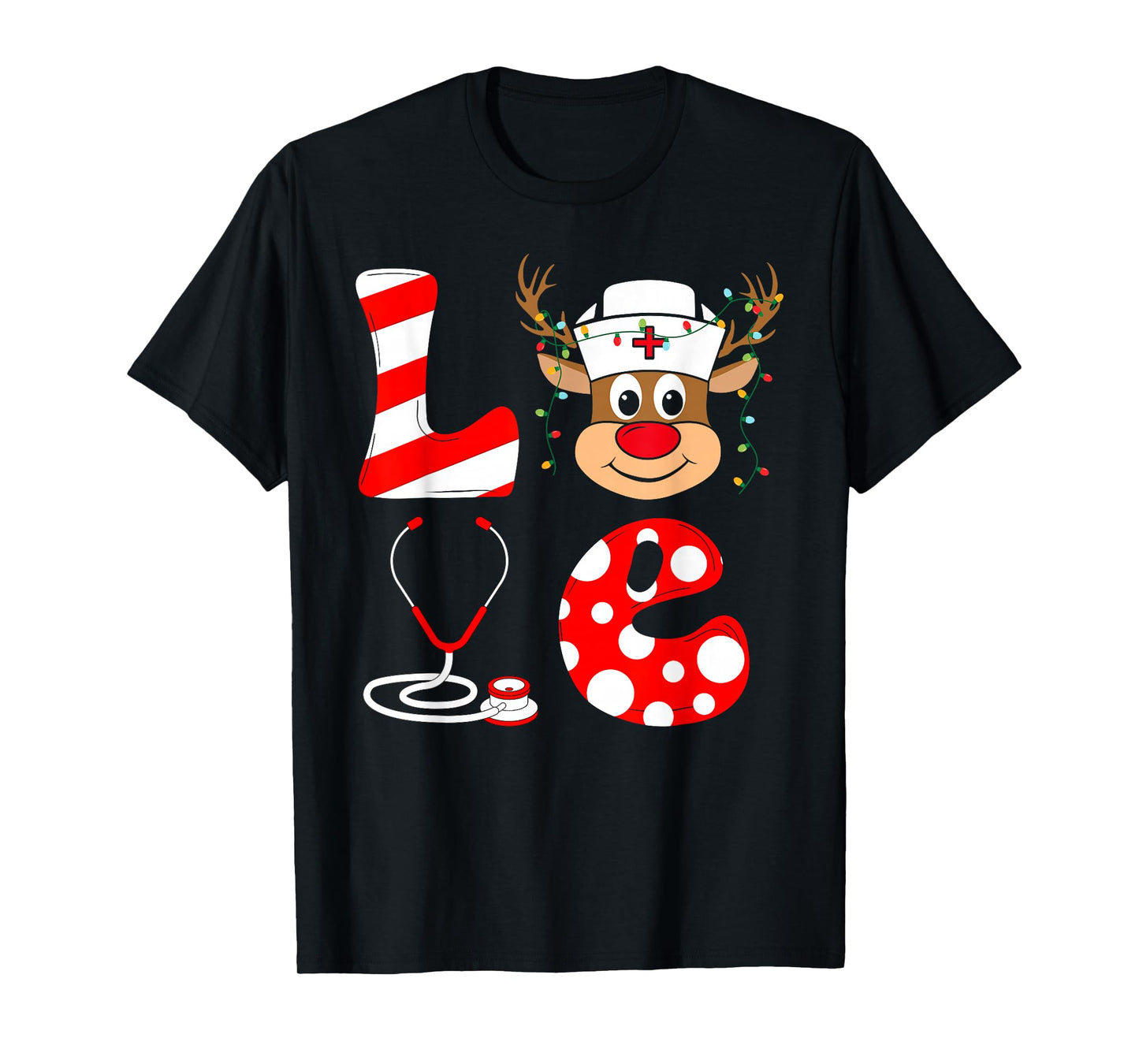 Love Reindeer Nurse Christmas Pajama Nursing Scrub Tops Xmas T-Shirt