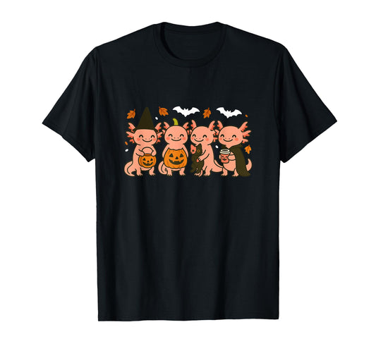 Fall Axolotl Halloween Witch Axolotl Trick or Treat Pumpkin T-Shirt