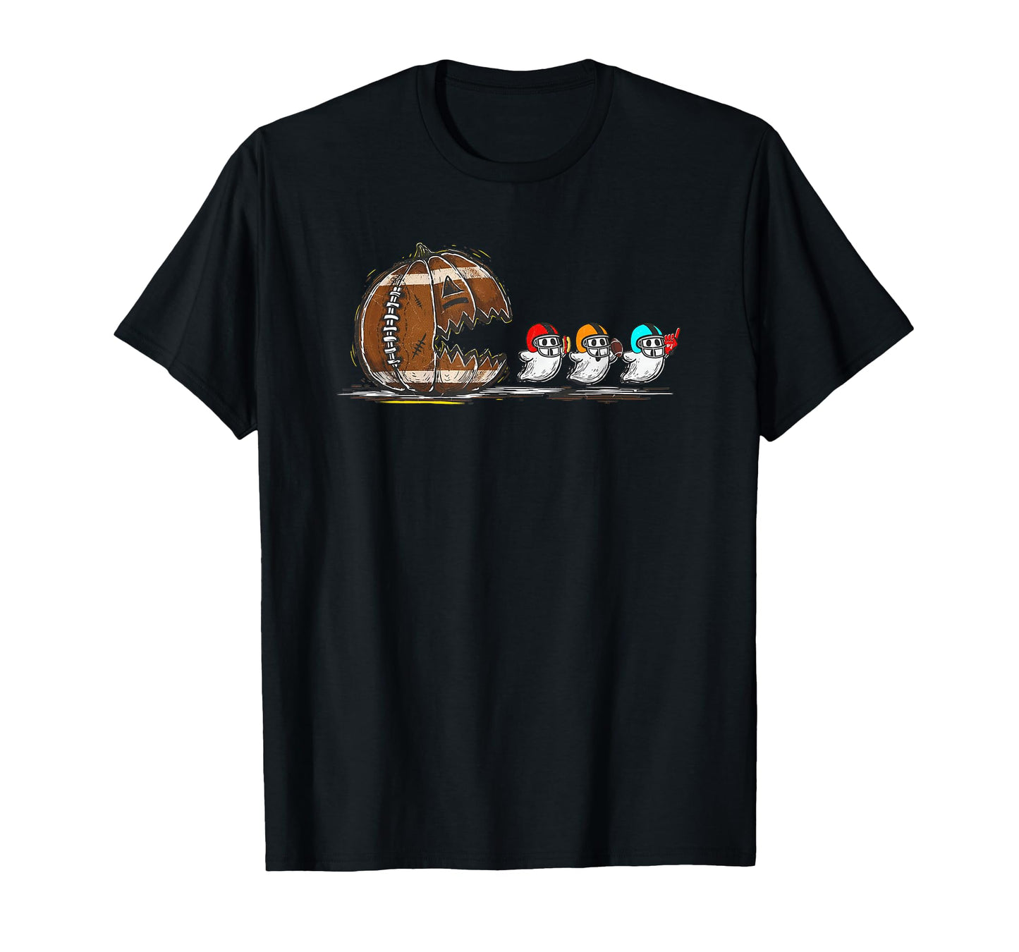 Halloween Gamer Pumpkin Eating Ghost Football Men Boys Kids T-Shirt