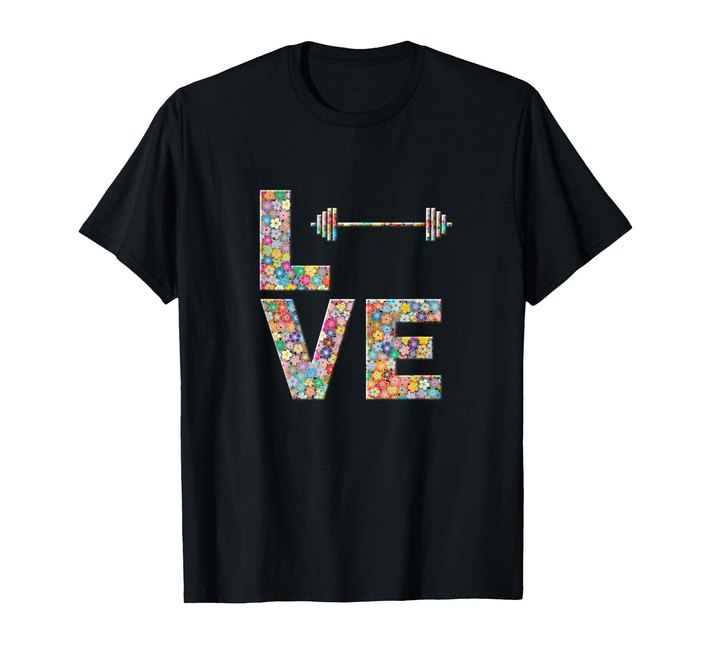 Barbell Gym Workout Love Flowers T-Shirt
