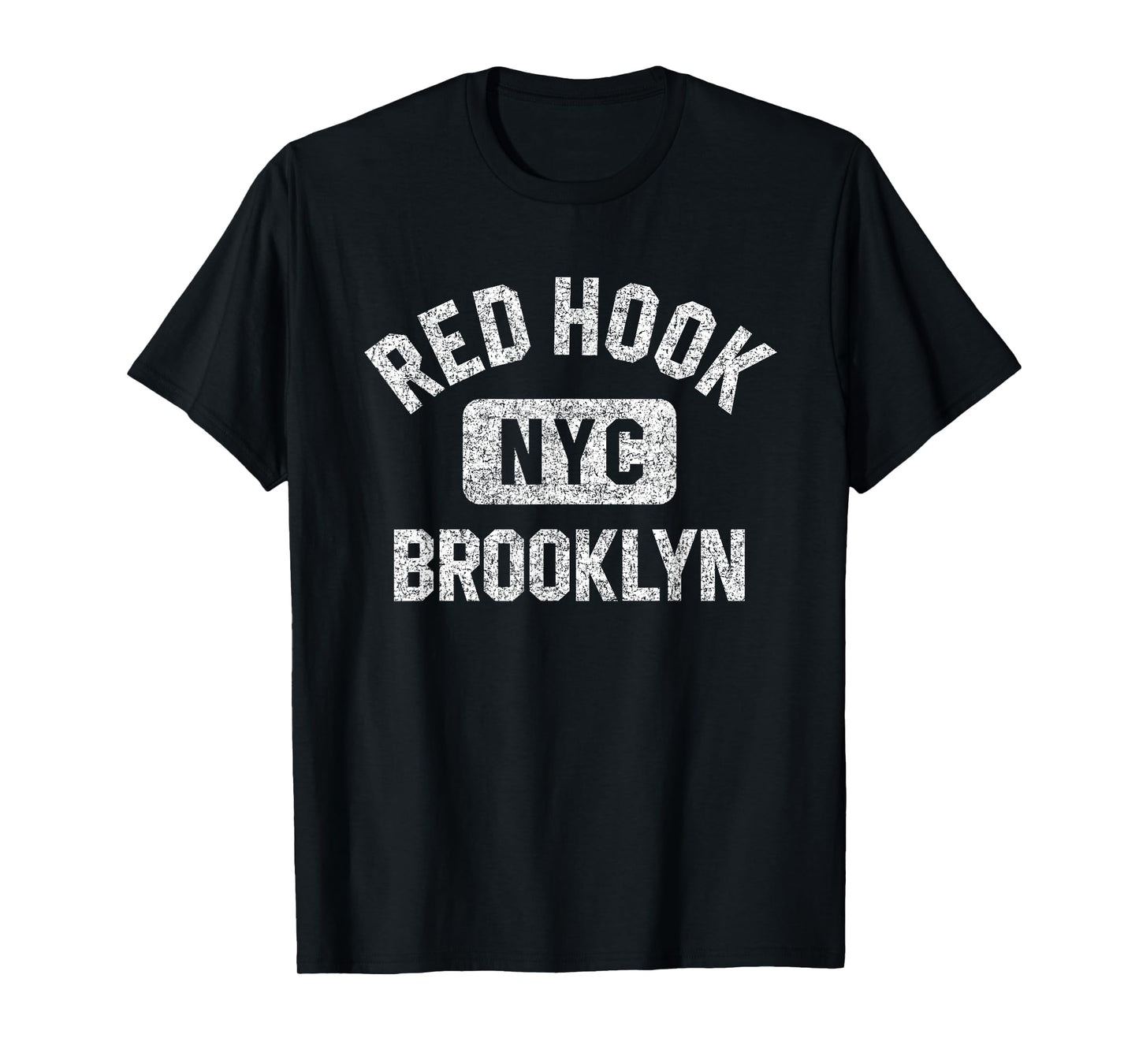 Red Hook Brooklyn NYC Gym Style Distressed White Print T-Shirt