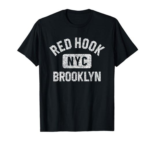 Red Hook Brooklyn NYC Gym Style Distressed White Print T-Shirt