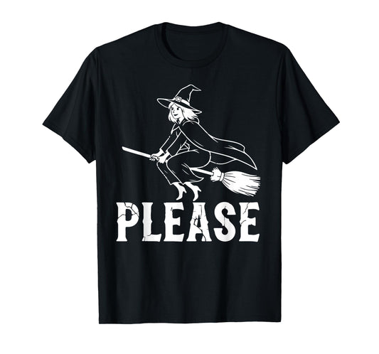 Dark Humor Witch Riding a Broom Graphic Halloween T-Shirt