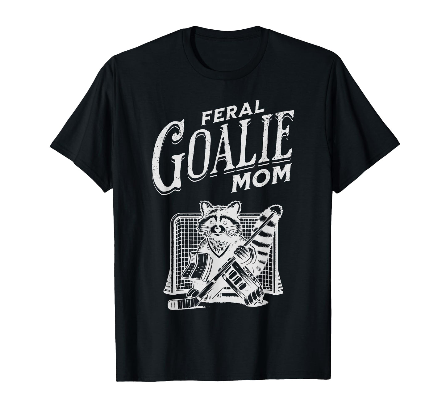 Retro Feral Goalie Hockey Mom Raccoon Ice Hockey Player T-Shirt