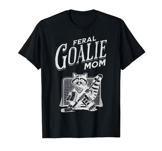 Retro Feral Goalie Hockey Mom Raccoon Ice Hockey Player T-Shirt