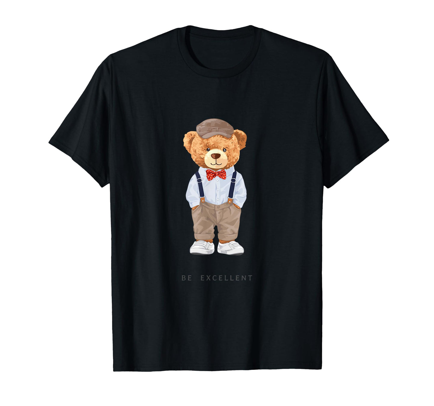 Bahaa's Tee Unisex-Adults, Kids Black Cartoon Teddy Bear T-Shirt