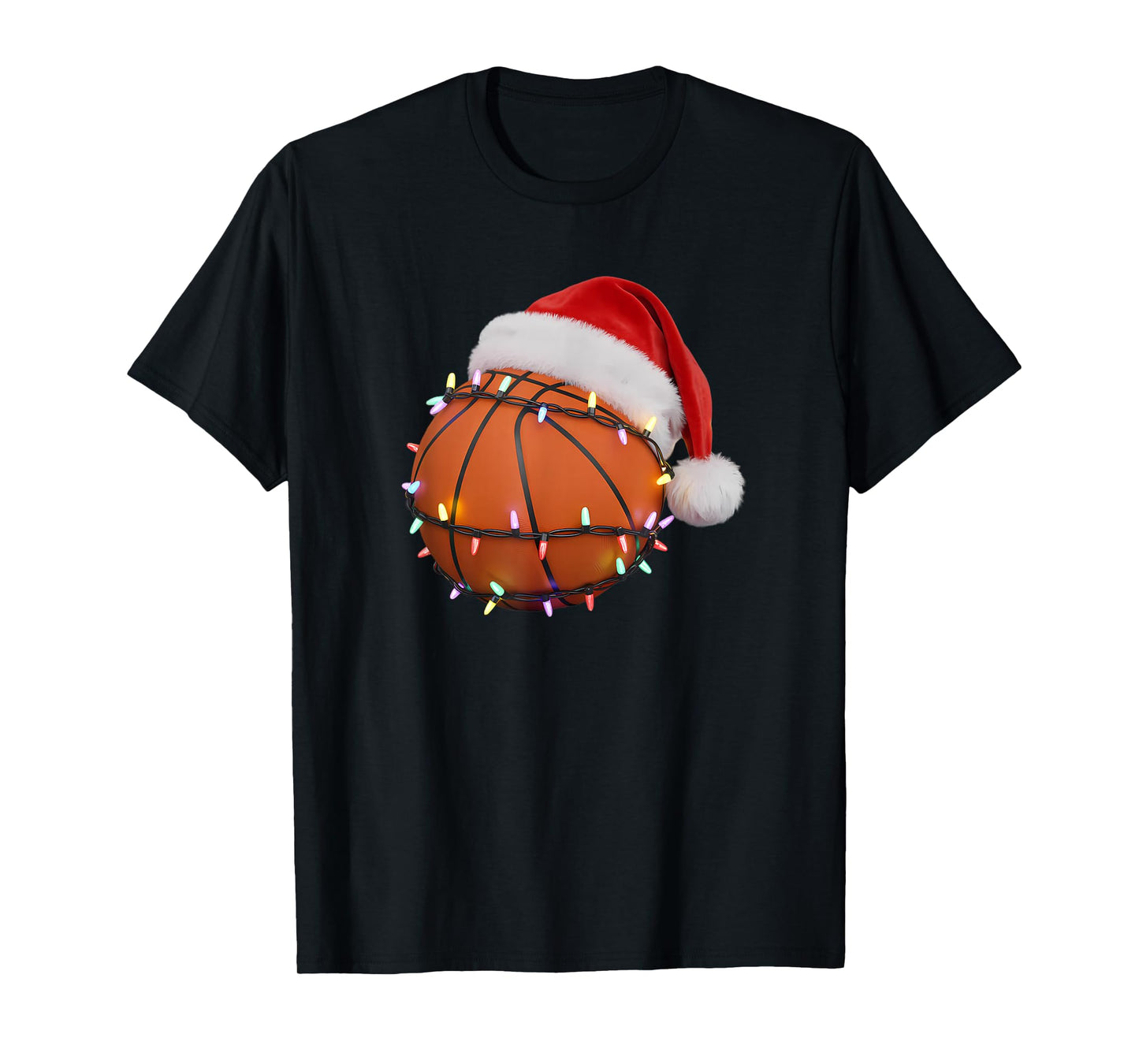 Basketball Christmas Lights Santa Hat Holiday T-Shirt