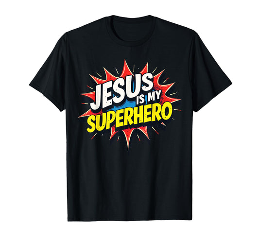 Jusus Lover Jesus is My Superhero Unisex-Kids T-Shirt Black Small Modern Classic Crew Neck Short Sleeve Polyester 100% Cotton Blend Machine Wash Superhero T-Shirt