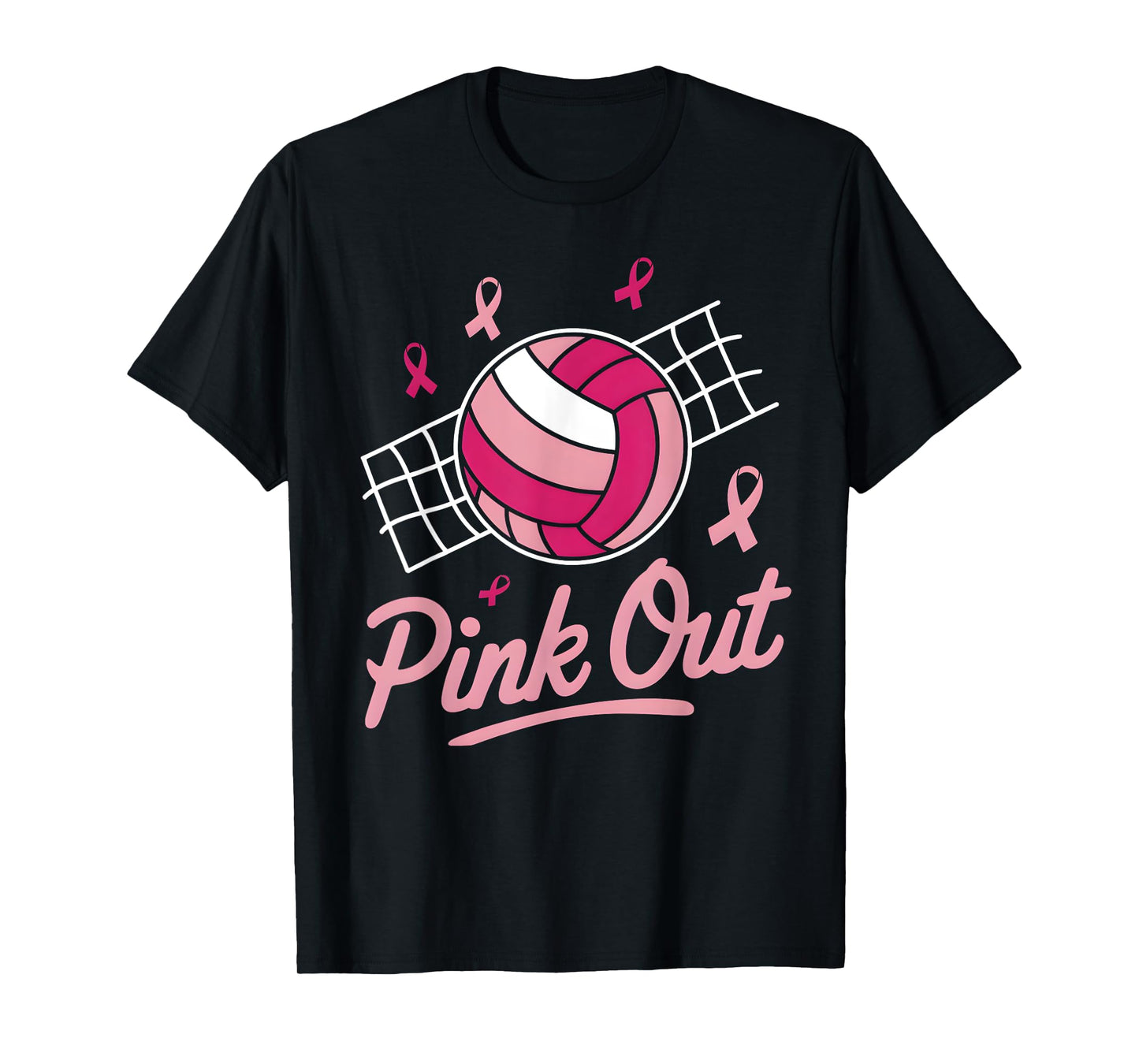 Volleyball Pink Out Breast Cancer Awareness Pink Ribbon T-Shirt