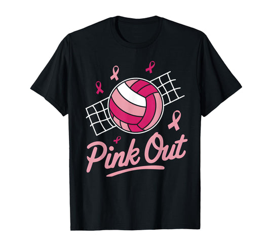 Volleyball Pink Out Breast Cancer Awareness Pink Ribbon T-Shirt