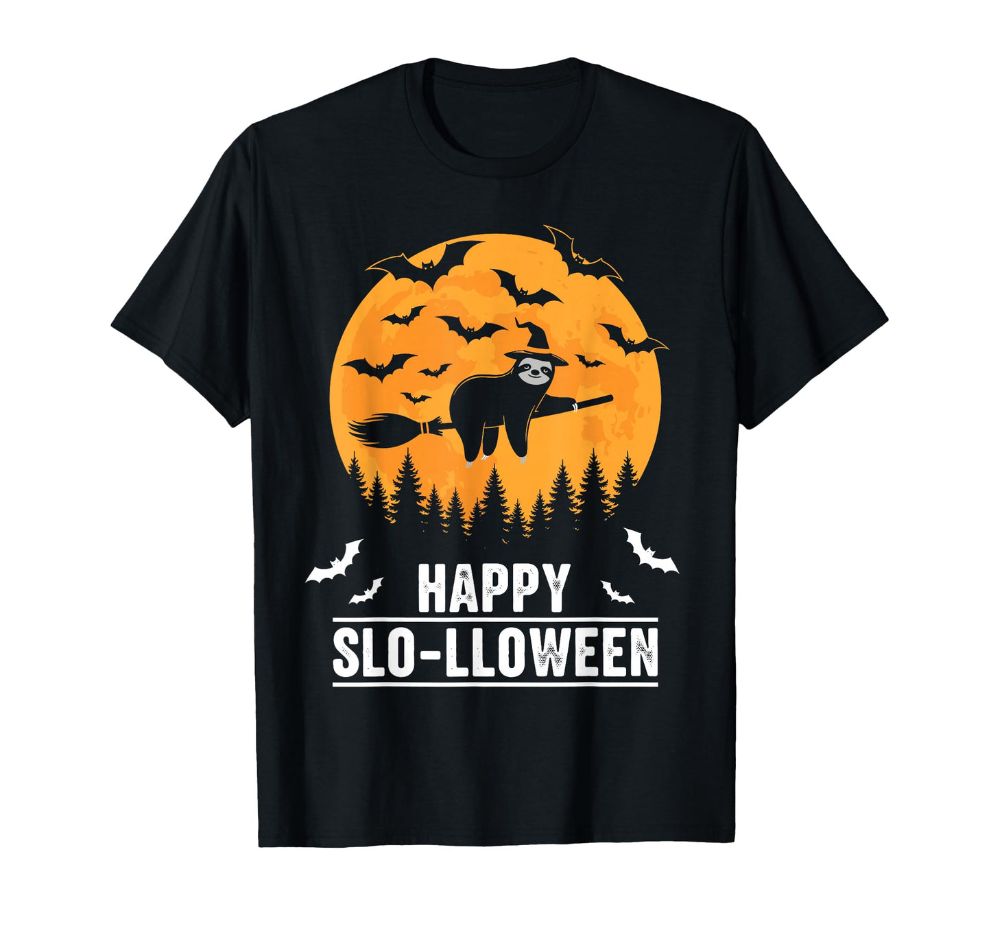 Happy Slo-lloween Funny Halloween Sloth Flying Witch T-Shirt