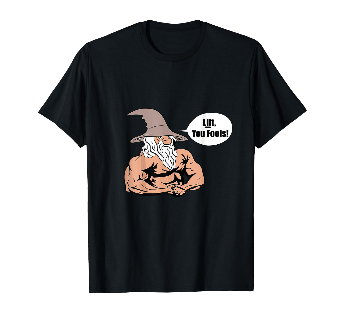 LUS41 Family Gifts Co. Men's Gym T-Shirt, Black, Small, Short Sleeve, Classic Fit, Cotton Blend, Unique Graphic Design, Lift You Fools Wizard Motive