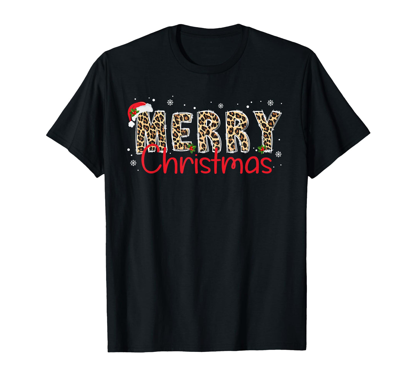 Leopard Santa Hat Cheetah Print Merry Christmas Xmas Pajamas T-Shirt