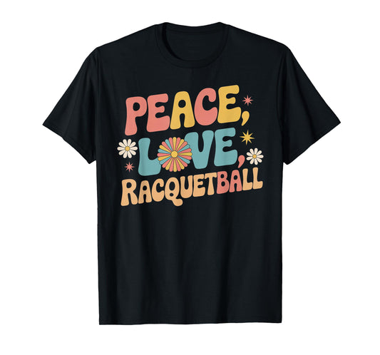 Peace Love Racquetball 70s Hippie Retro Racquetball Player T-Shirt