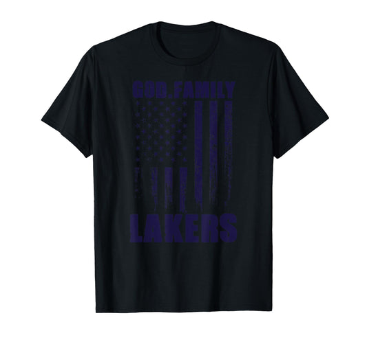 Russell County Lakers God. Family. Vintage USA Flag T-Shirt