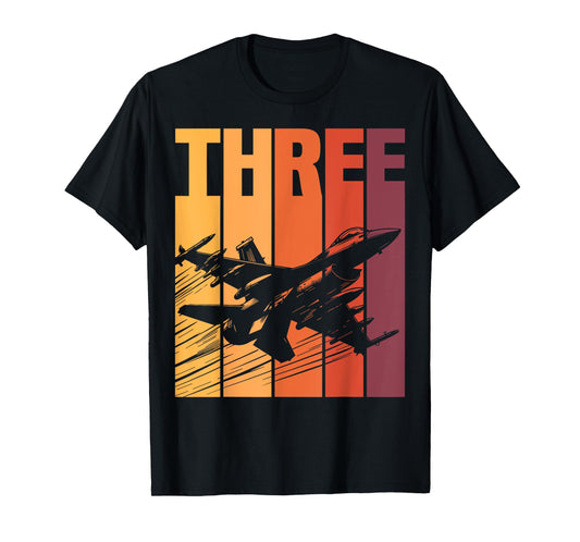 Military Fighter Jet Retro Three Year Old Boys 3rd Birthday T-Shirt