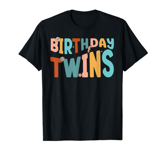 It's Our Birthday Twins Matching Girl's Women's Groovy Retro T-Shirt