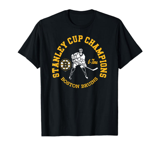 Boston Bruins Stanley Cup Champions 6-Time Black T-Shirt