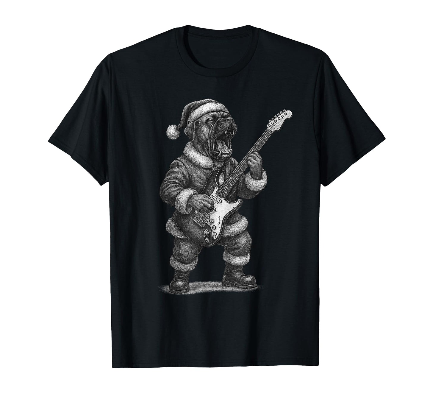 Boxer Dog Playing Guitar Christmas Dog Lover T-Shirt
