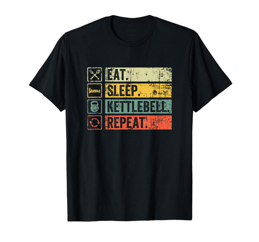 Retro Eat Sleep Kettlebell Repeat Fitness Gym For Women Men T-Shirt