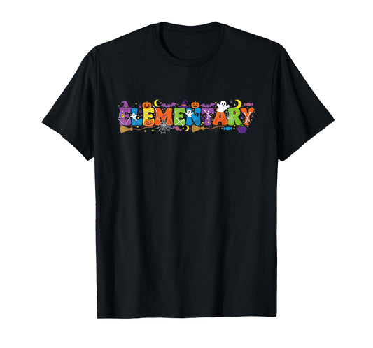 Elementary Pumpkin Ghost Skeleton Halloween Kids Mens Womens T-Shirt