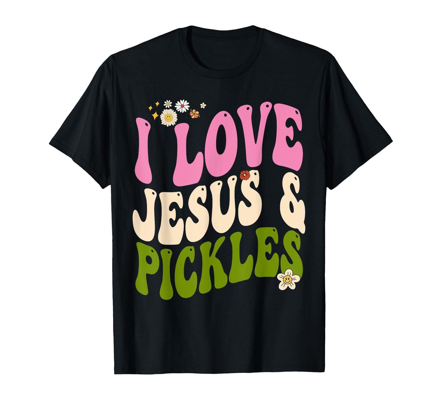 Hippie Groovy I Love Pickles & Jesus Pickle Retro Vegetarian T-Shirt