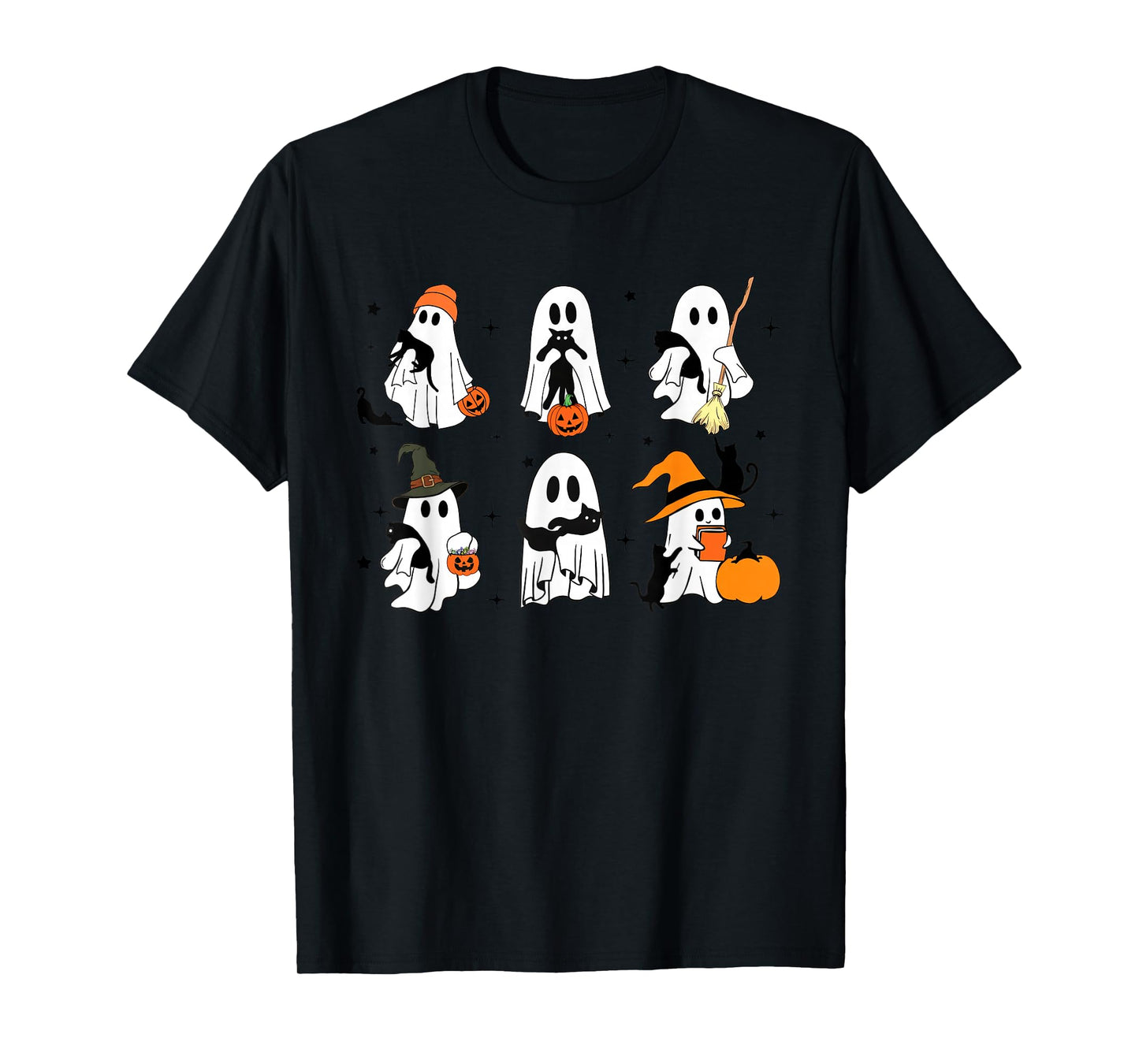 Ghost Holding Black Cat Funny Halloween Cat Lovers Women Tee T-Shirt