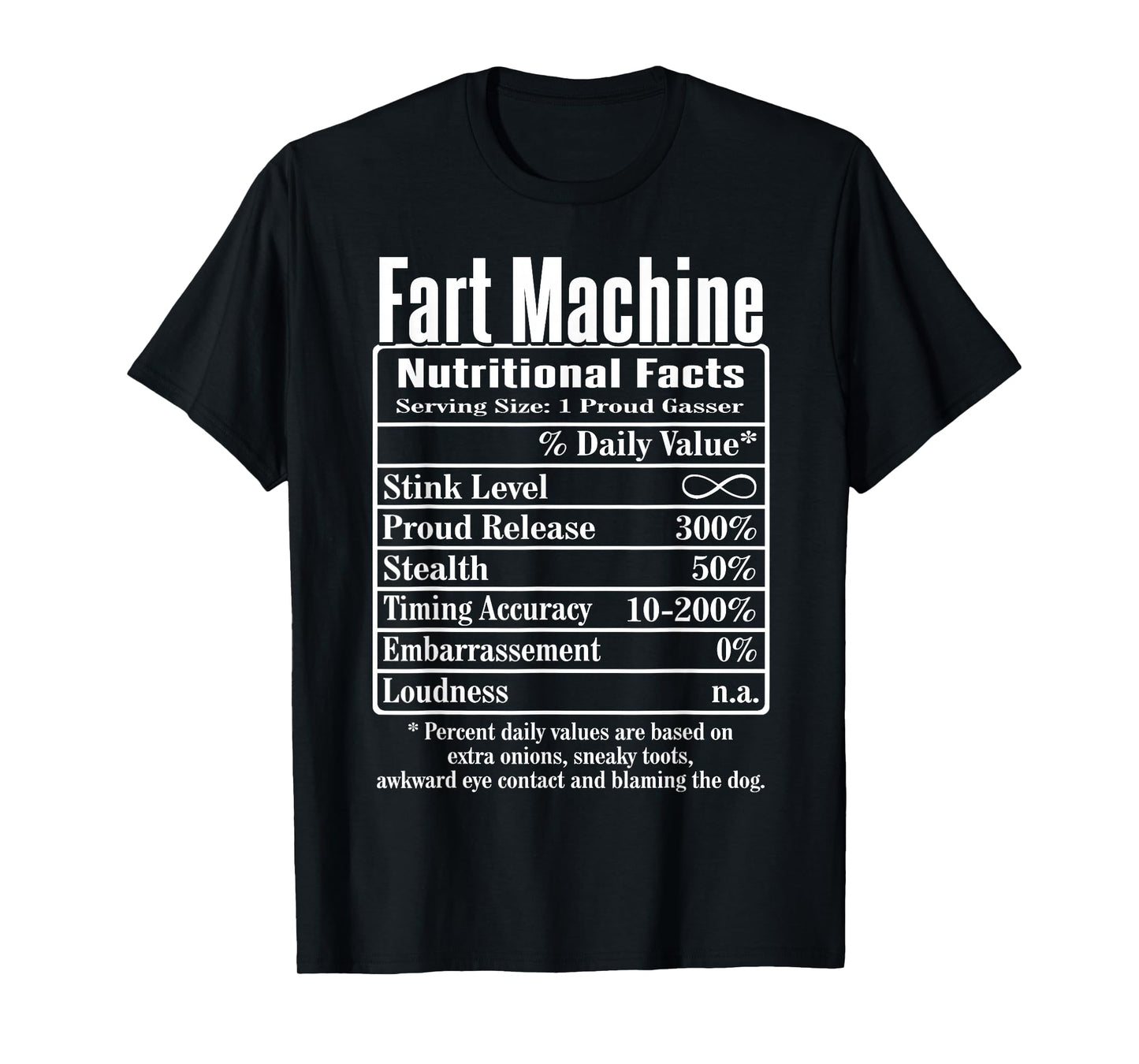 Nutrion Facts Fart Machine Dad Jokes Funny Farting Humor T-Shirt