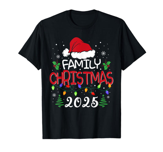 Family Christmas 2025 Xmas Lights Santa Hat Pajamas Holiday T-Shirt