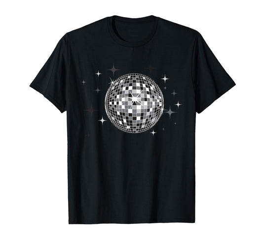 Black and White Disco Ball Club Retro T-Shirt