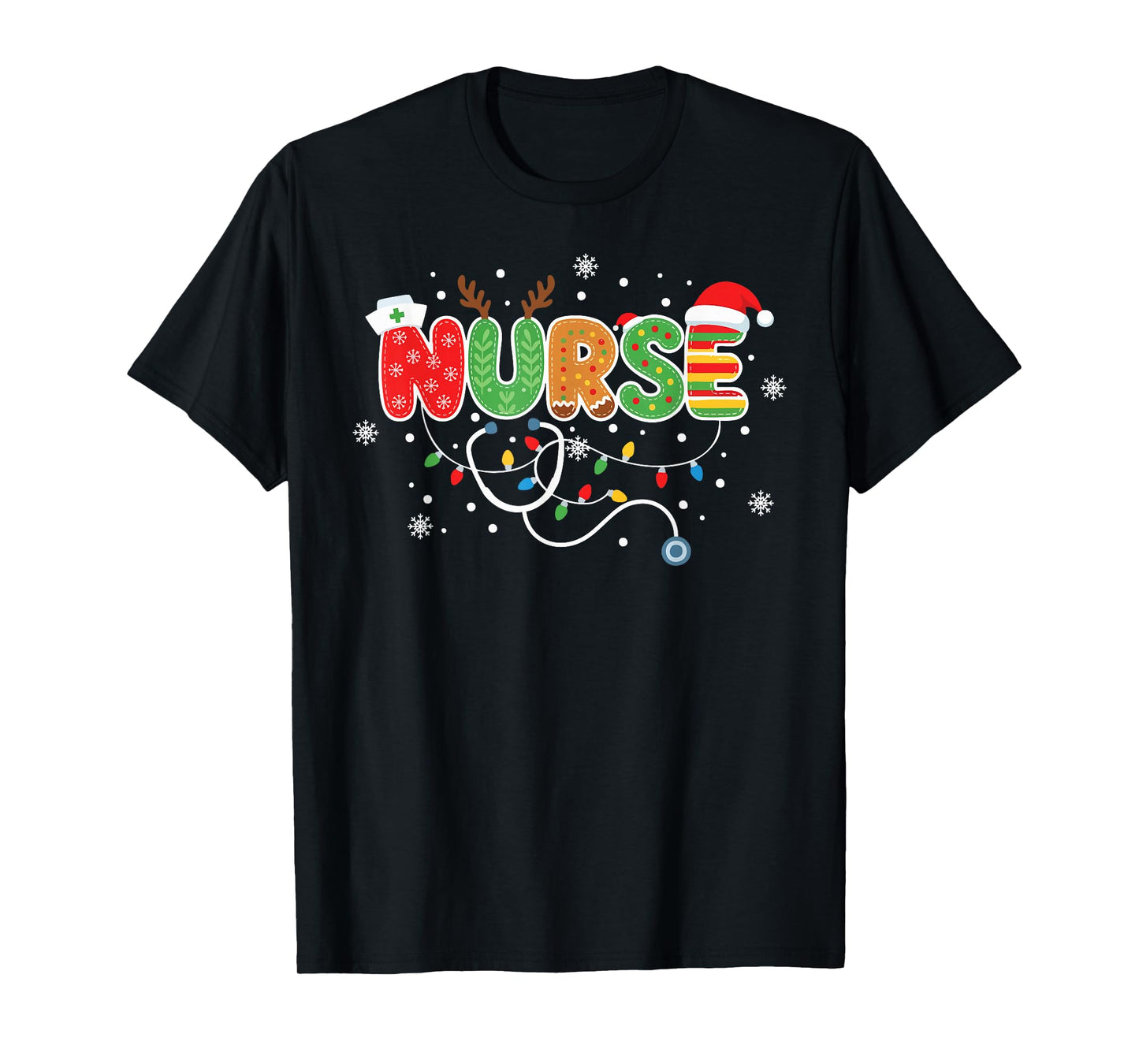Stethoscope Santa Hat Reindeer Xmas Christmas Nurse T-Shirt
