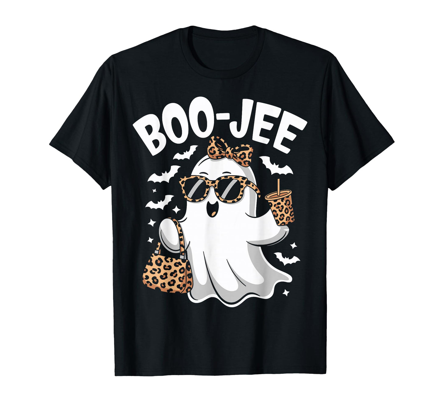 Coquette Leopard Ghost Coffee Boo-JEE Halloween Boujee Ghost T-Shirt