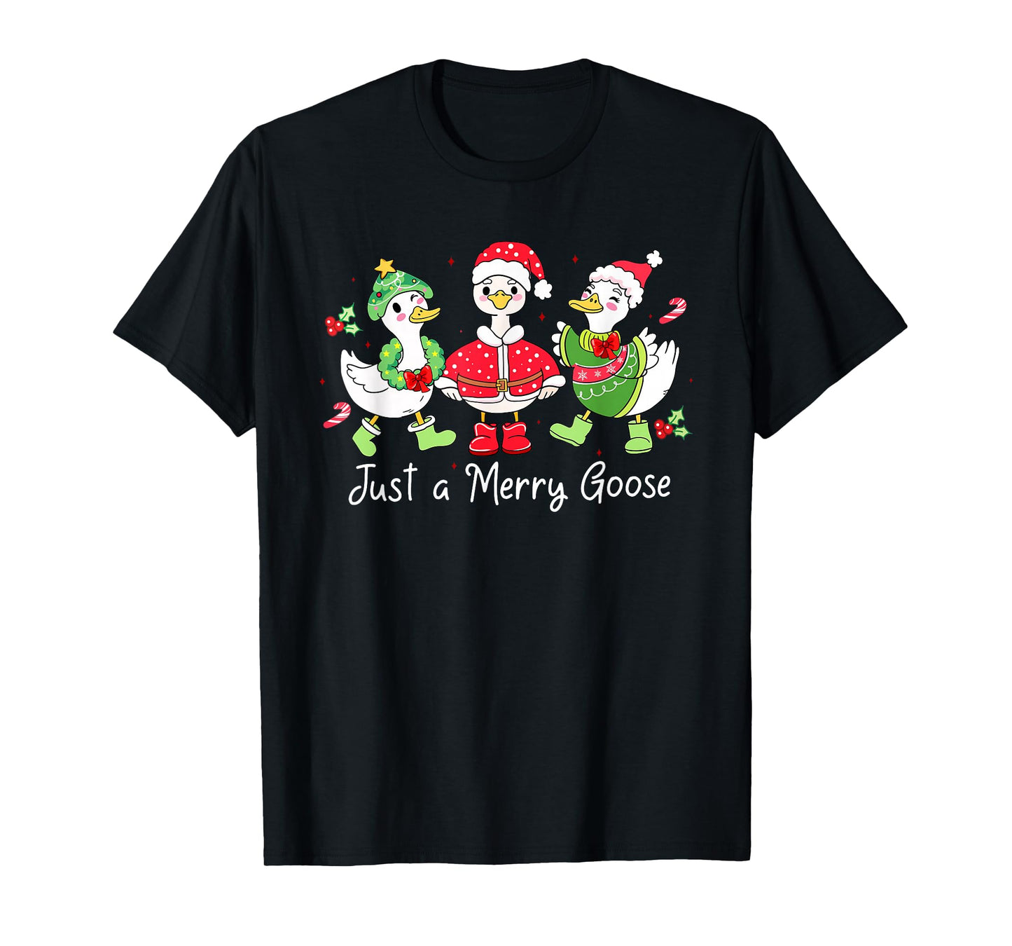 Retro Just A Merry Goose Funny Cute Goose Lovers Merry Xmas T-Shirt