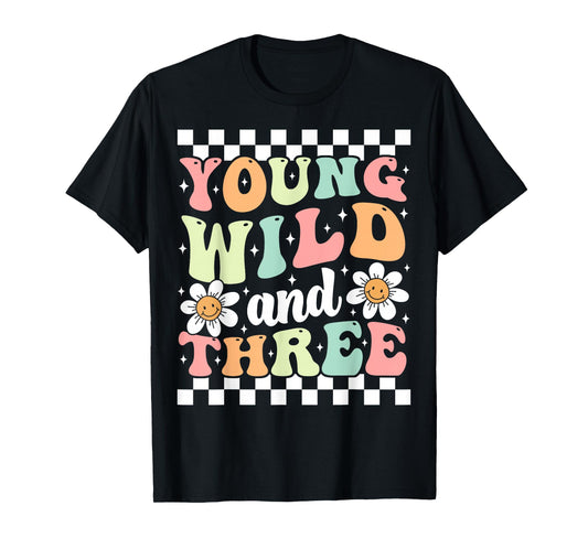 Young Wild And Three Cute Daisy Groovy 3rd Birthday Party T-Shirt