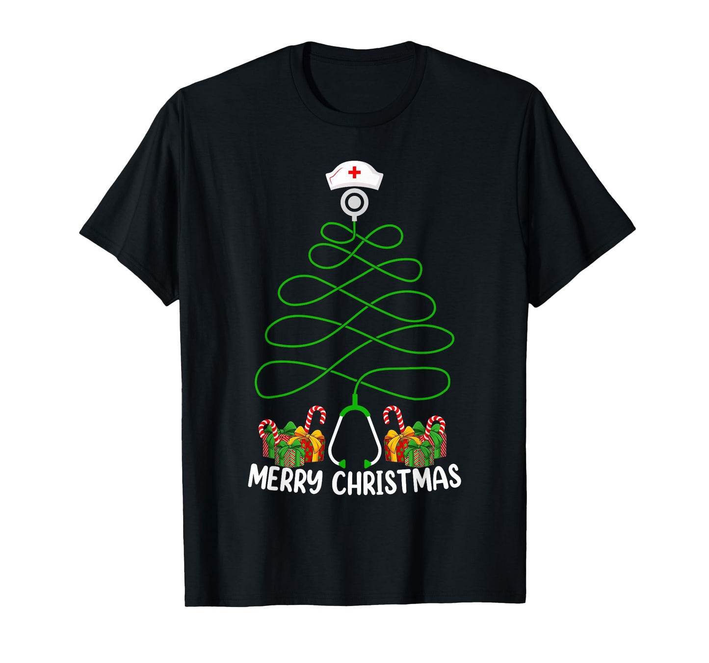 Nursing Girl Women Funny Stethoscope Nurse Christmas Tree T-Shirt