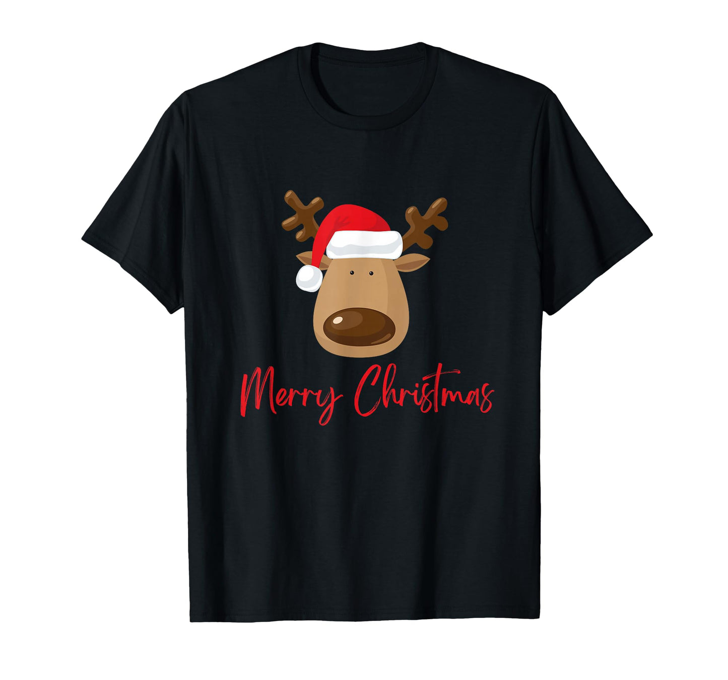 Reindeer in Santa Hat Merry Christmas Apparel for Kids T-Shirt