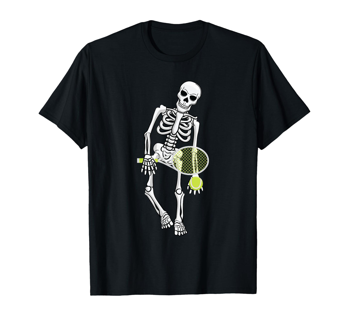 Skeleton Playing Tennis Lazy Halloween Costume Funny Sport T-Shirt