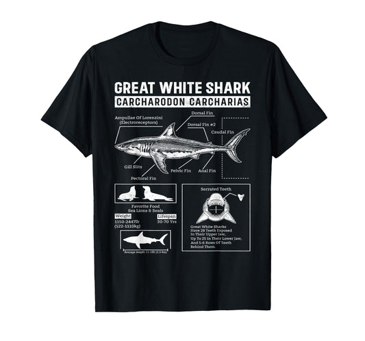 Vintage Great White Shark Anatomy Lover Marine Biologist T-Shirt